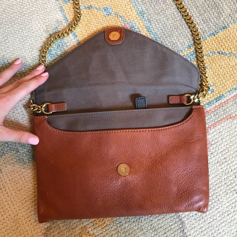 J. Crew Brown Leather Envelope Clutch With Strap - Picture 4 of 6